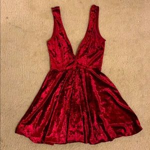 This Night Burgundy Velvet Backless Skater Dress